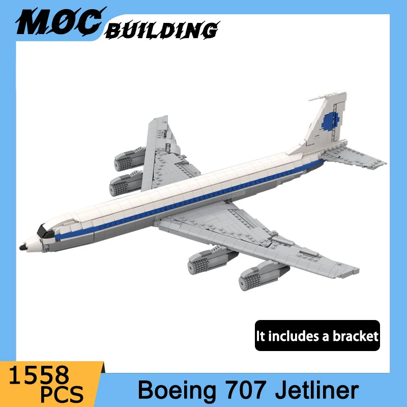 MOC Building Blocks Boeing 707 Pan Am Jetliner 1:80 Scale Model Jet Aircraft Diy Assemble Bricks Creative Toys Collection Gifts