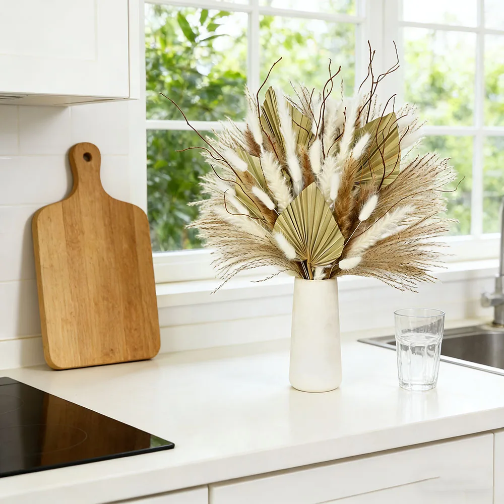 Bouquet di foglie di palma essiccate naturali Mix di ance di Pampa Rami eleganti Mazzo di fiori Decorazioni moderne per la casa di lusso Forniture per vasi di nozze