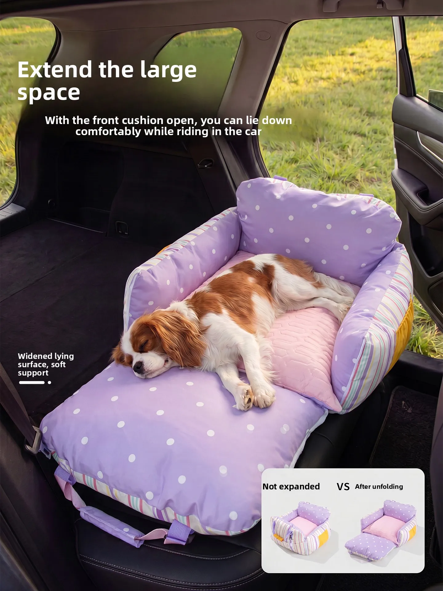 Car Dog Bed & Cat Carrier - Anti-Dirt Pet Travel Seat for Center Console, Small Dog Car Cushion for Long Trips