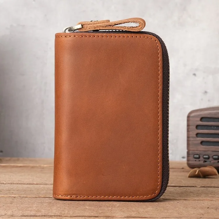 1134 Unisex household leather key bag with waist hanging, large capacity Crazy Horse leather key bag, retro card bag