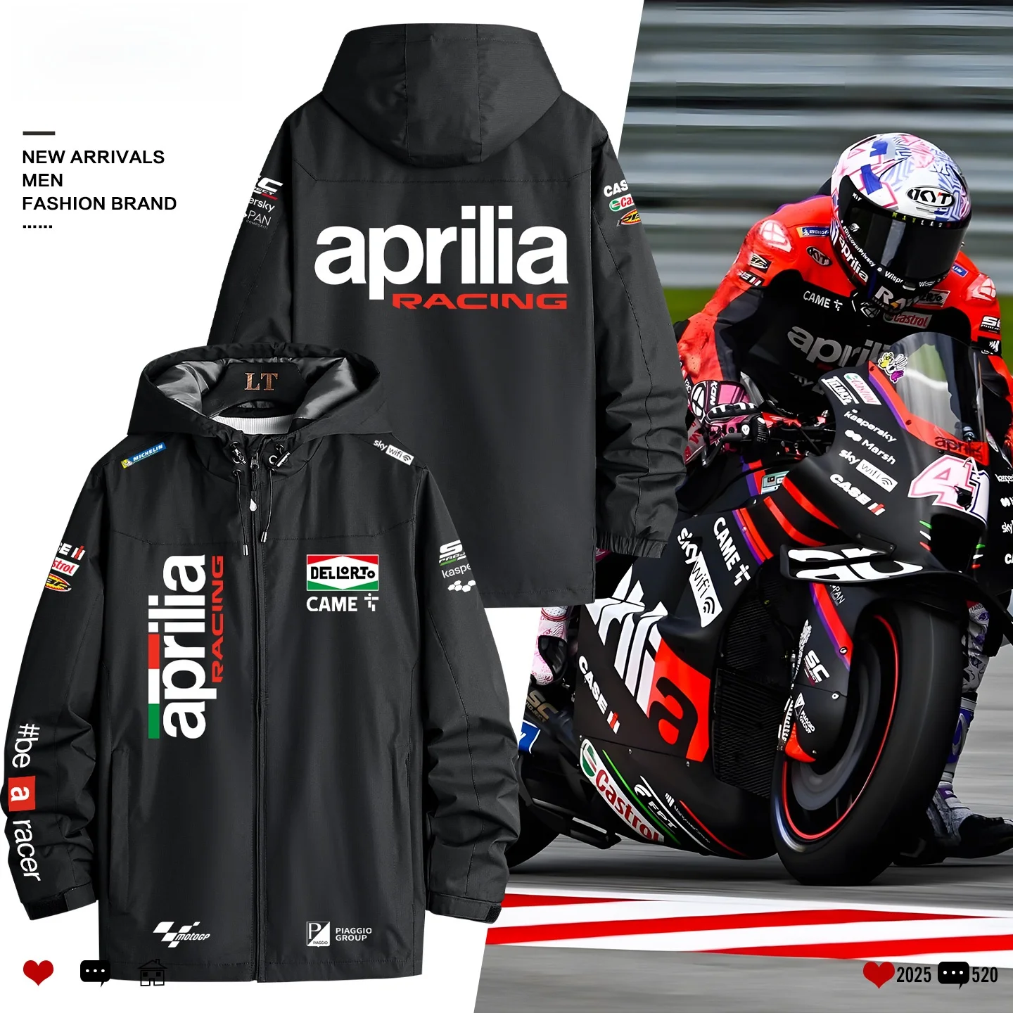 

Мотокостюм Aprilia: Куртка-трансформер 3-в-1 из ветрозащитного полиэстера с длинными рукавами для спорта