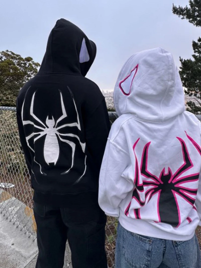 

2025 New Unisex Hoodie Hip Hop Spider Pattern Hoodie Halloween Theme Casual Wear Punk Harajuku Casual Loose Hooded Sweatshirt