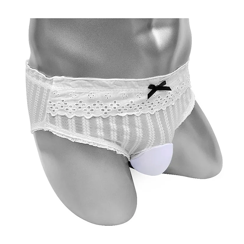 

Прозрачные кружевные трусики-мешочки для мужчин, милые забавные сексуальные трусы-бикини с низкой посадкой, эротическое белье для взрослых