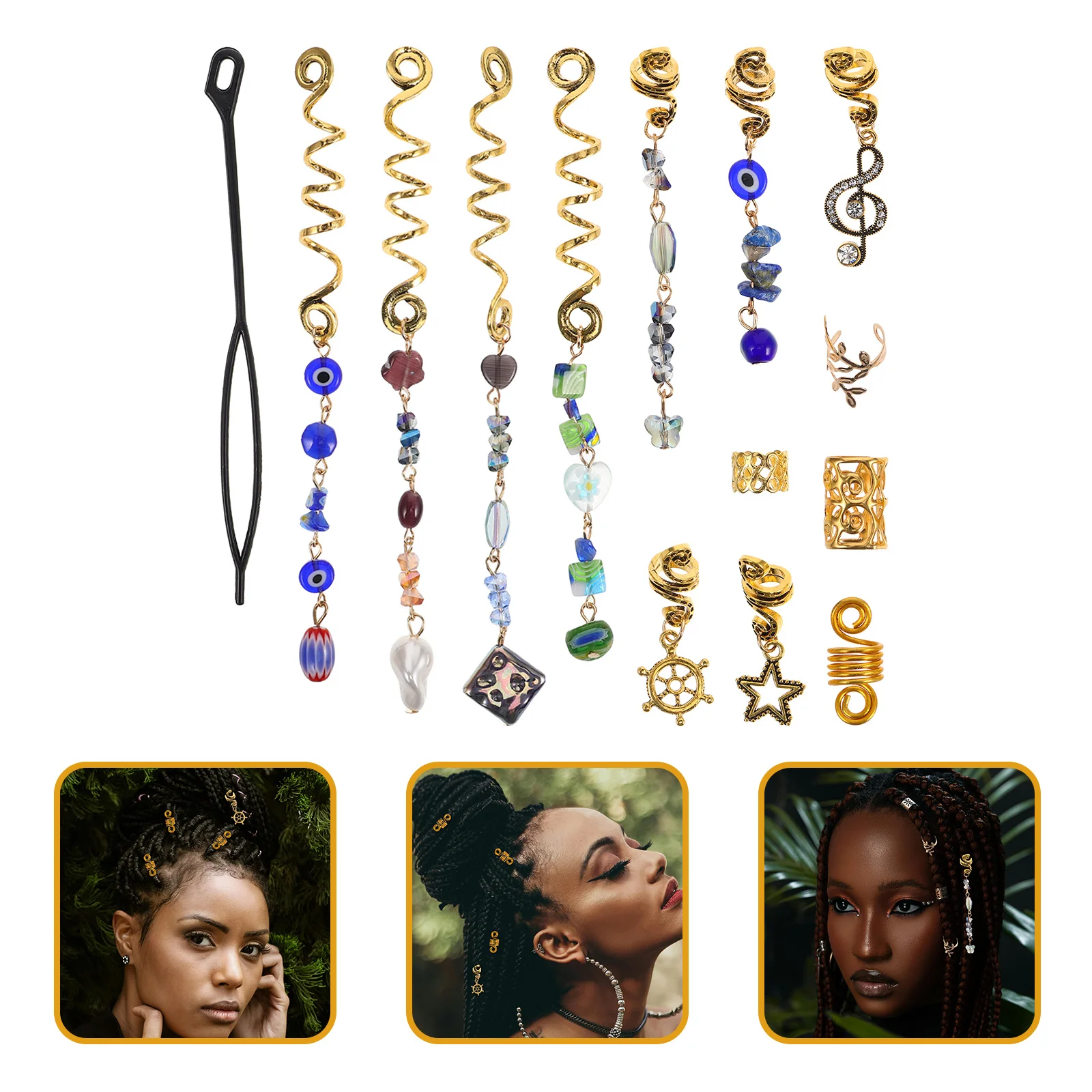 

50 шт., заколки для волос с камнем «кошачий глаз», дреды, длинные металлические спиральные кольца для женщин, манжеты со змеей, ювелирные изделия, аксессуары для укладки волос