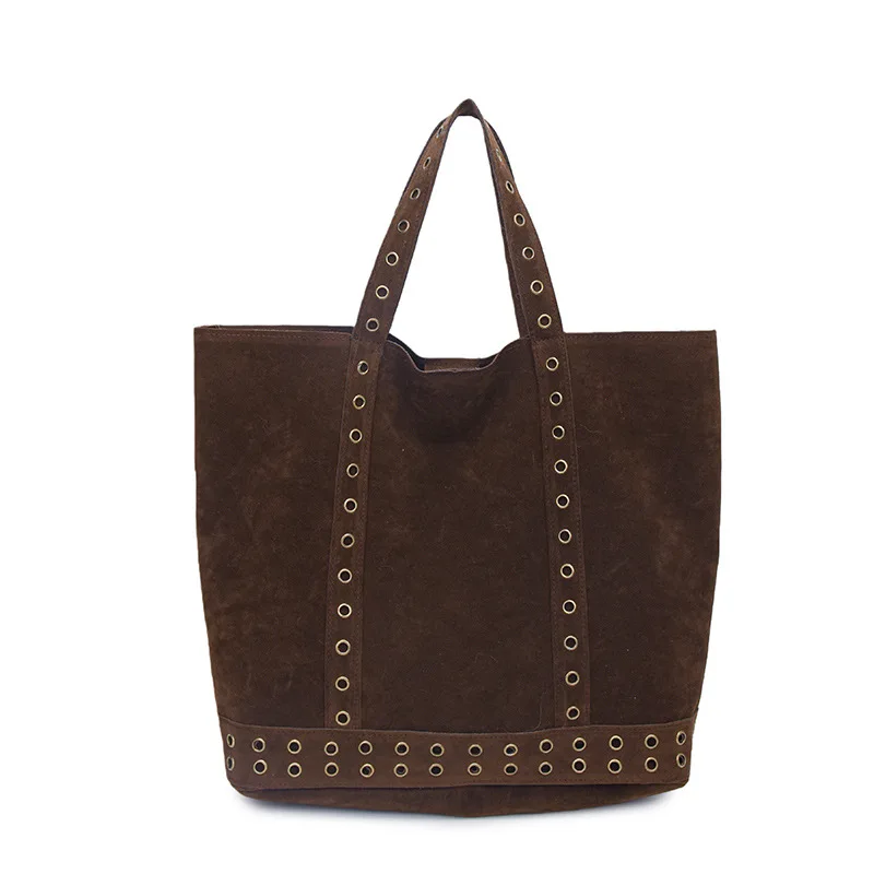 

Large Capacity Studded Tote Shoulder Bag Retro Faux Suede Women Handbags and Purses Rivet Shopper Female Bucket Bags for Women