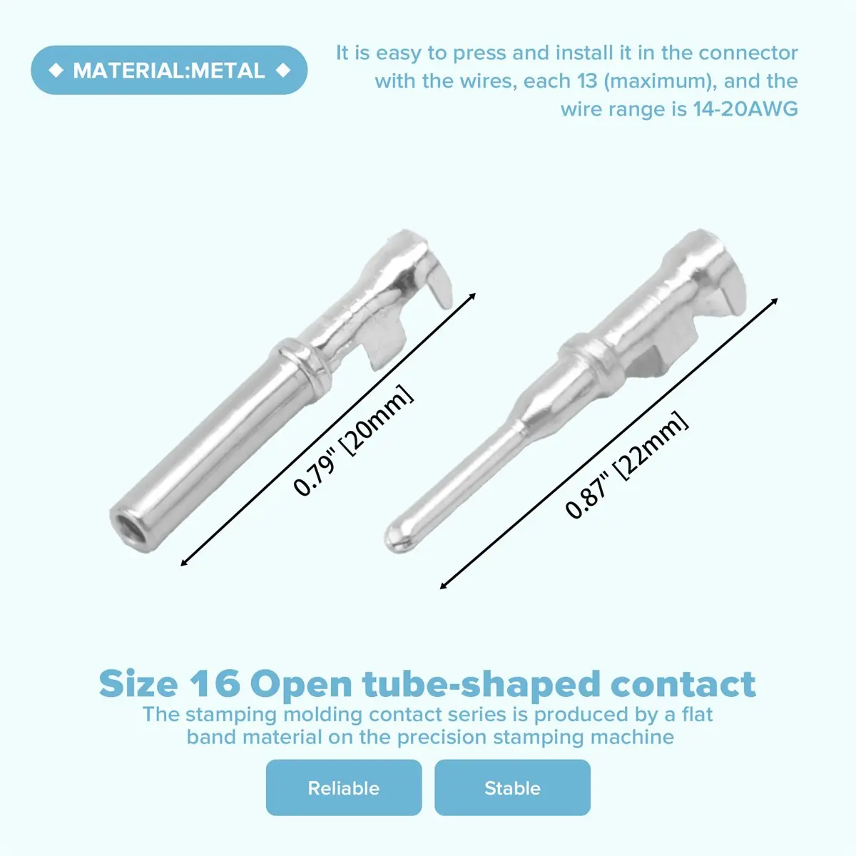 SHGO DT Connectors Kit, 100 Pair Male Pins 1060-16-0122 & Female Sockets 1062-16-0122, Silver Open for Barrel Contact