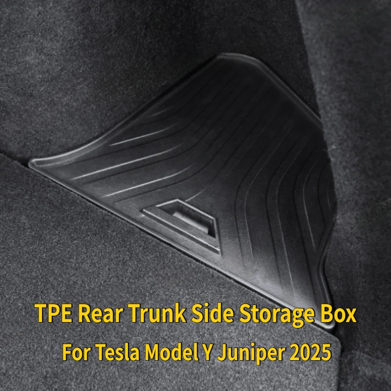 

Для Tesla Model Y Juniper 2025 задний багажник, боковой ящик для хранения, органайзер для багажа, коробка для мусора из ТПЭ, флокирующийся коврик, перегородка, аксессуары