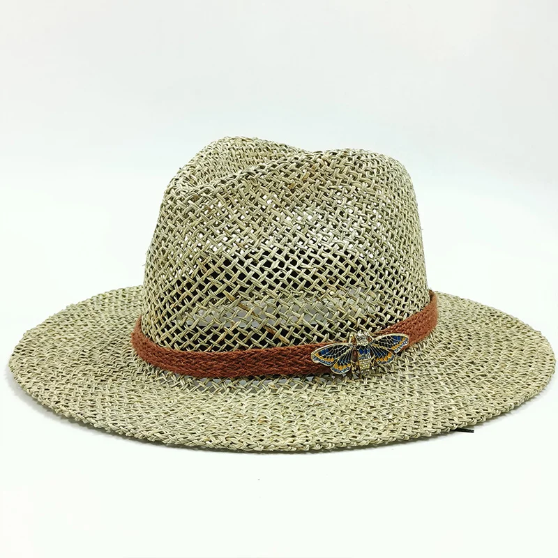 straw hat for men hats  natural grass summer hat insect decoration sun caps handmade hat vintage colorful linen decoration hat