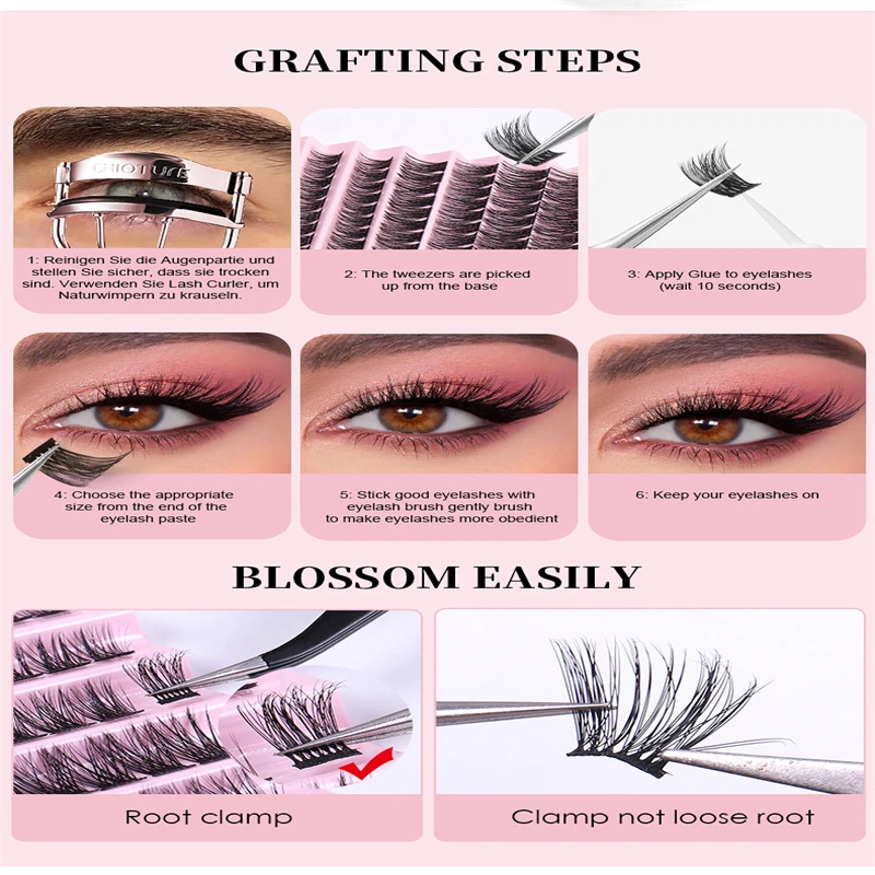 自然な見た目のヨーロッパ系アメリカ人風つけまつげ シングルクラスター DIY セグメント化された束状まつげ移植キット 美容と健康用