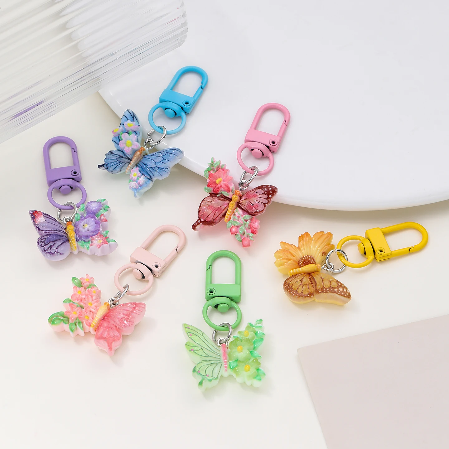 Colorful Butterfly Keychain Oil Painting Pendant, Creative Gift
