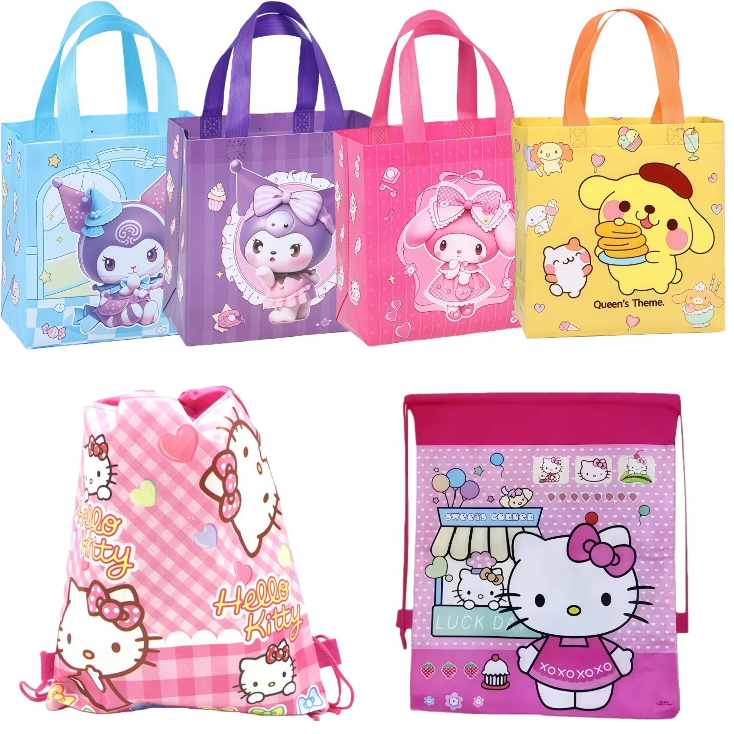 Hello Kitty Vlies-Geschenktüte mit Kordelzug, Griff, Hello Kitty, Geburtstagsdekoration, Einkaufstasche, Rucksack, Mädchen, Party, Geschenke, Zubehör