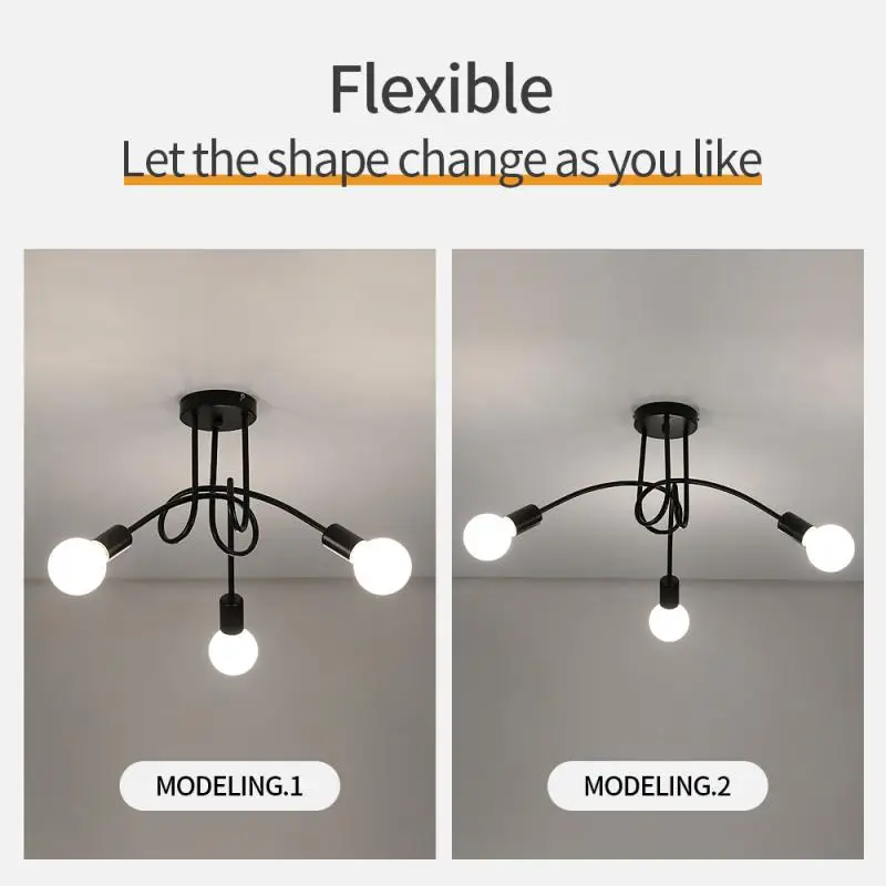 Black Industrial Ceiling Light Black Metal Chandelier 3-Light E27 Retrolustres Ceiling Lamp for Living Room Bedroom /3000K/6000K
