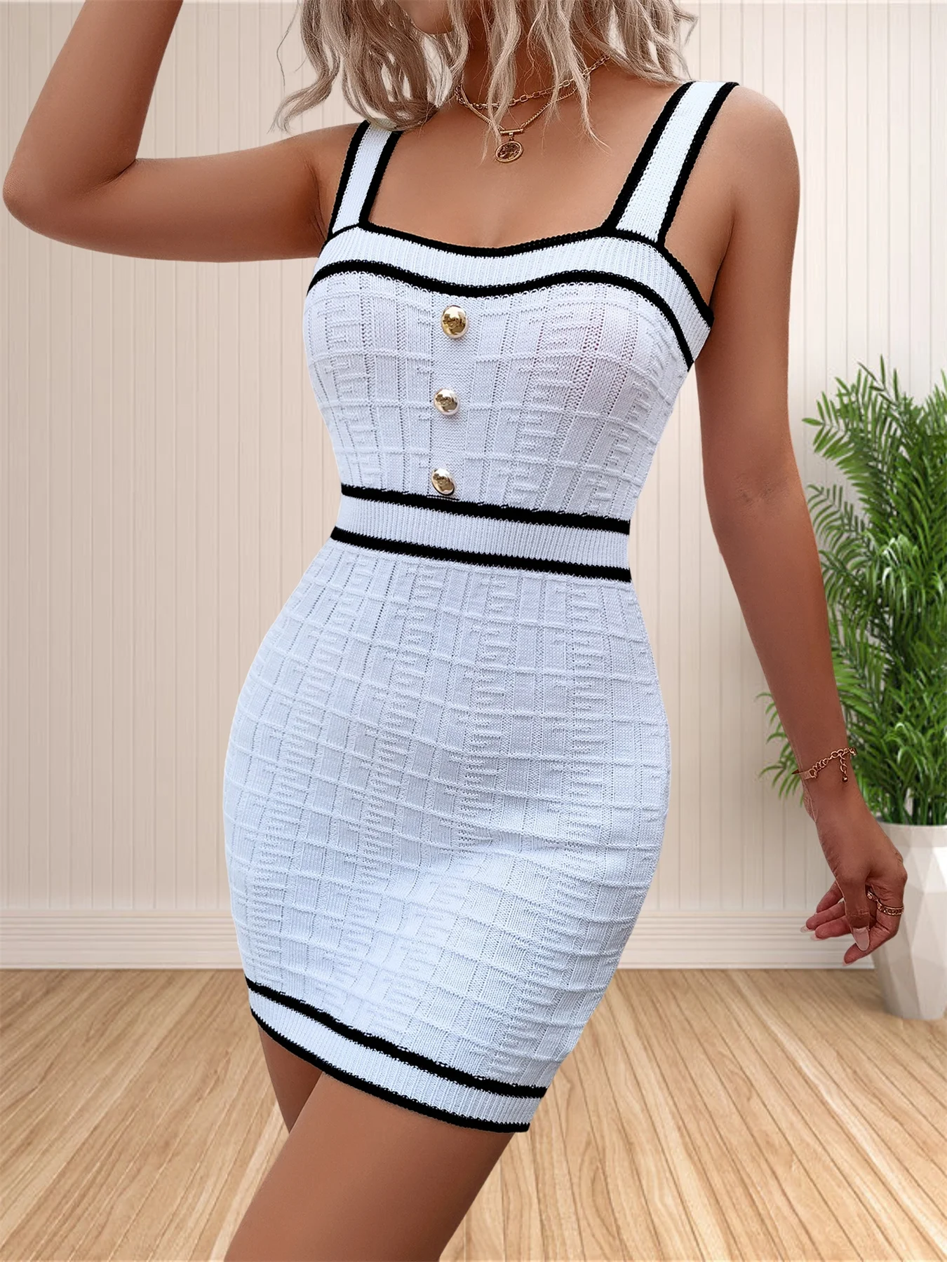 Dames Zomer Vierkante Hals Jurk Sexy Knoop Strappy Bodycon Gebreide Jurken Dames Slim Fit Bruiloft Gast Mini Jurk