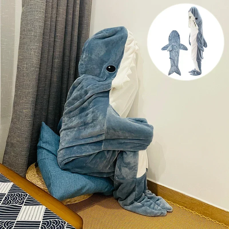 Cartoon Shark Blanket Cover Sleeping Bag Pajamas Office Nap Fabric Mermaid Winter Shawl for Children Adult Homewear Couple Pink