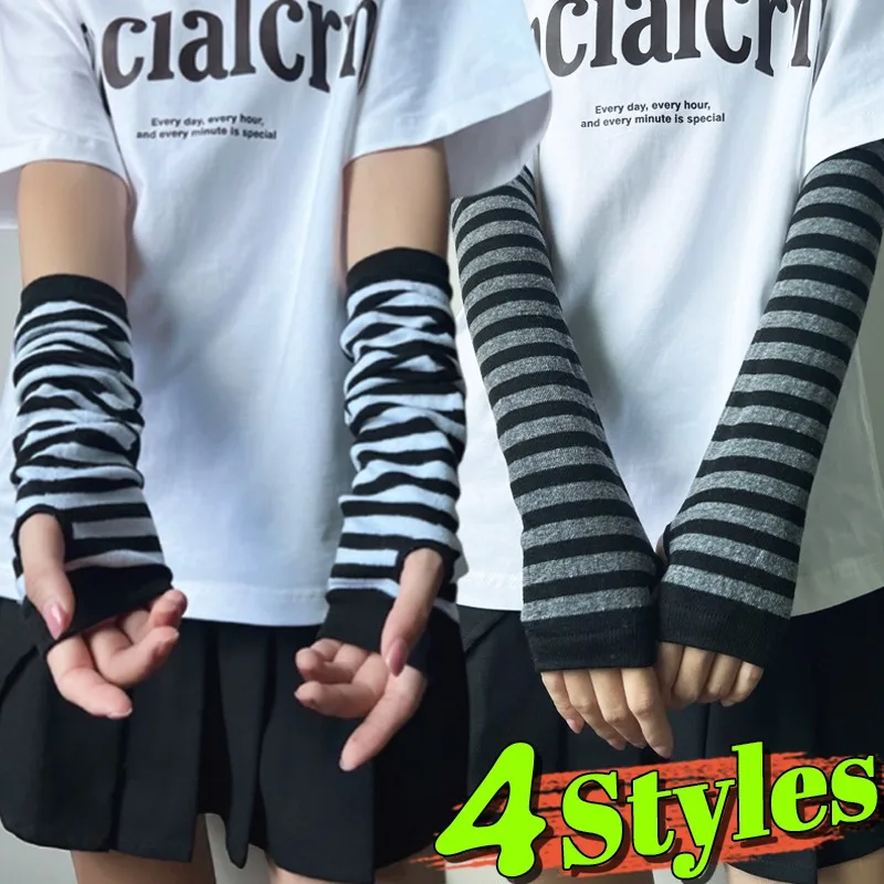 النساء y2k شتاء دافئ طويل الأكمام أصابع قفازات شريط الهيب هوب محبوك الكوع القفازات مرونة في الهواء الطلق دفئا لوليتا تأثيري