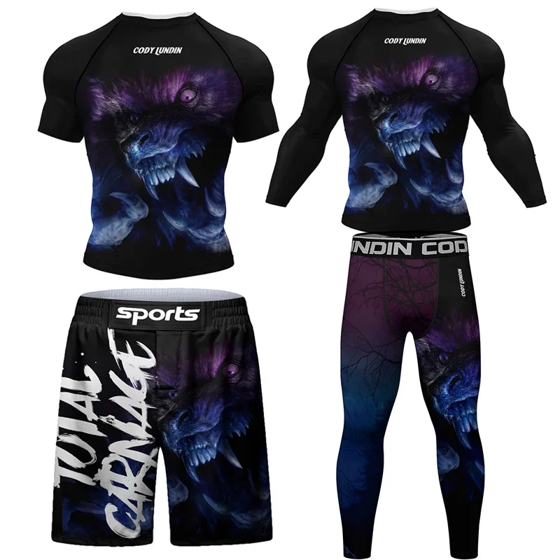 Novos homens mma t camisa + calça boxe muay thai shorts rashguard kickboxing conjuntos boxeo ginásio ternos esportivos camisas jiu jitsu bjj camisetas