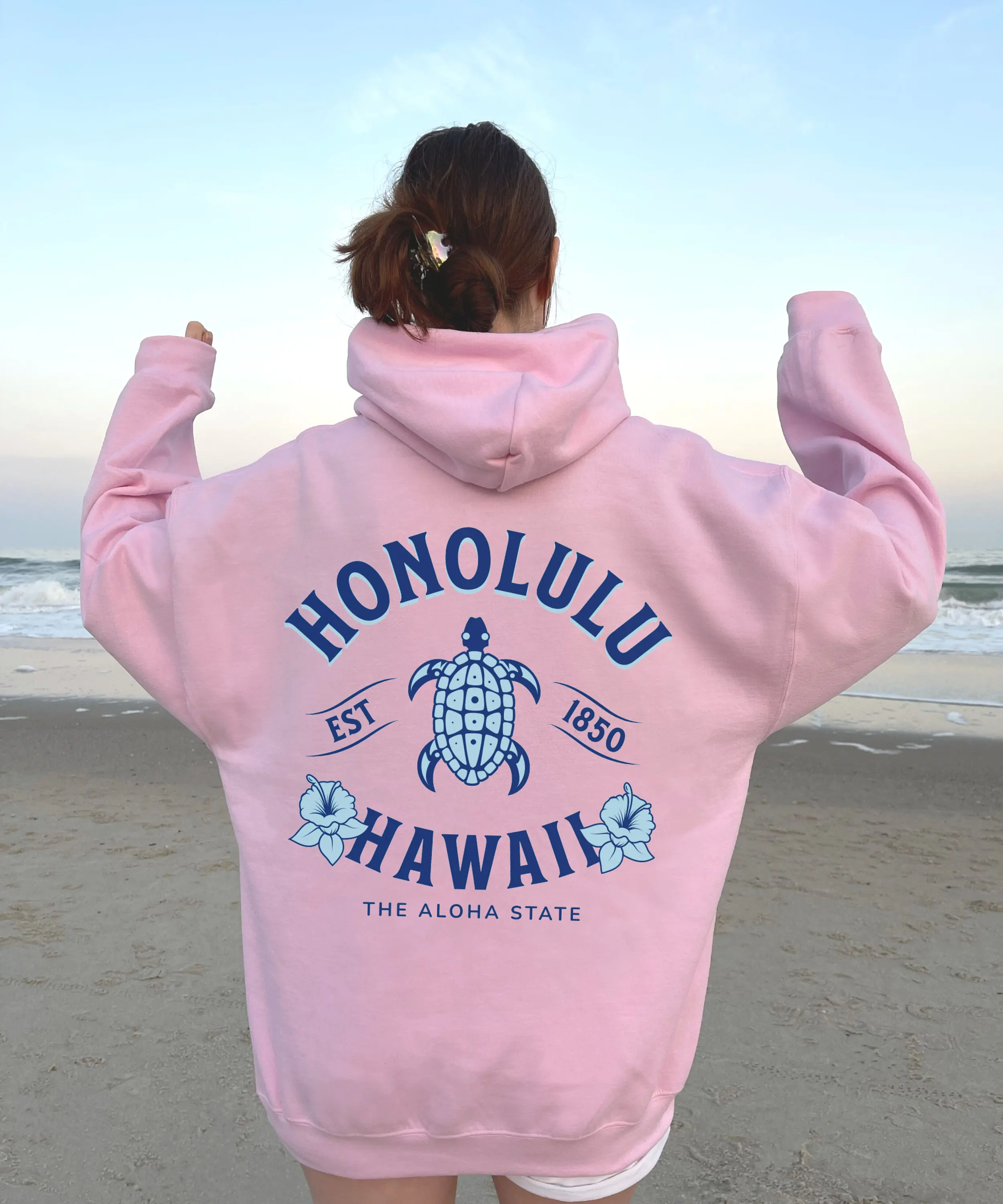 Hawaiian Hibiscus Flower Hoodie Honlulu Sweatshirt Woman clothing Beach Resort Spring and Autumn Casual Turtle Print Pullover