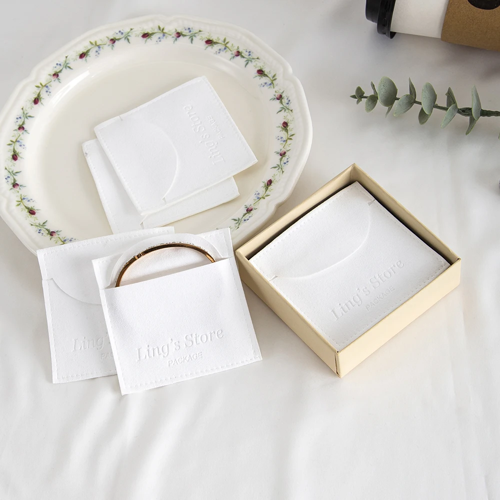 100pcs Personalized Microfiber Jewelry Velvet Gift Pouch Envelope Bag for Necklace Ring Newborn Wedding Favors Present Packaging