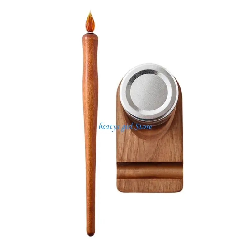 C7AB Friendly Wooden Body Glass Nip Dip Pen Set for Artistic Drawing Handwriting