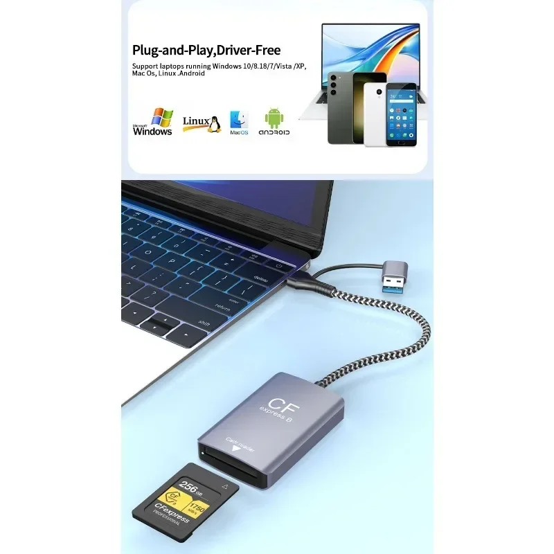 Устройство чтения карт памяти CFexpress Type B и SD USB3.2 10 Гбит/с Тип C Устройство чтения карт памяти Адаптер для чтения для Android/Windows/Mac