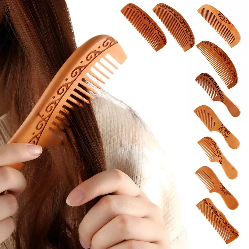 High Quality Head Massage Fine Tooth Hair Styling Tool Beard Comb Peach Wooden Hair Comb