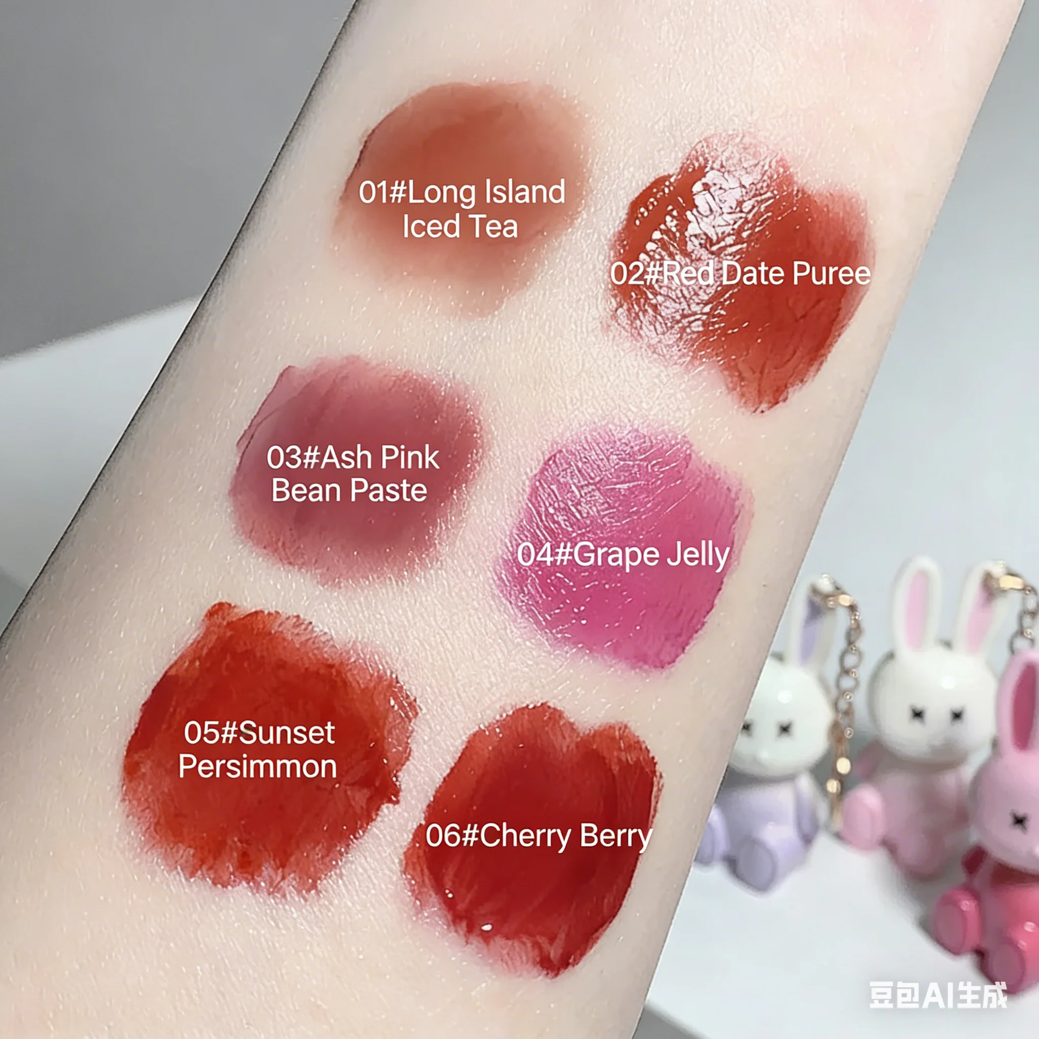 Cute Rabbit Mirror Lip Glaze Keychain Lipstick Waterproof Lip Gloss Long Lasting Non-stick Cup Women Lip Glaze Cosmetic 6 Colors