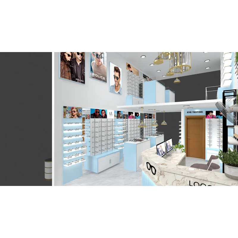custom.Hot Sale Customized Wood Eyewear Store Fixtures Display Cabinet Interior Design Showcase Optical Shop on Sale