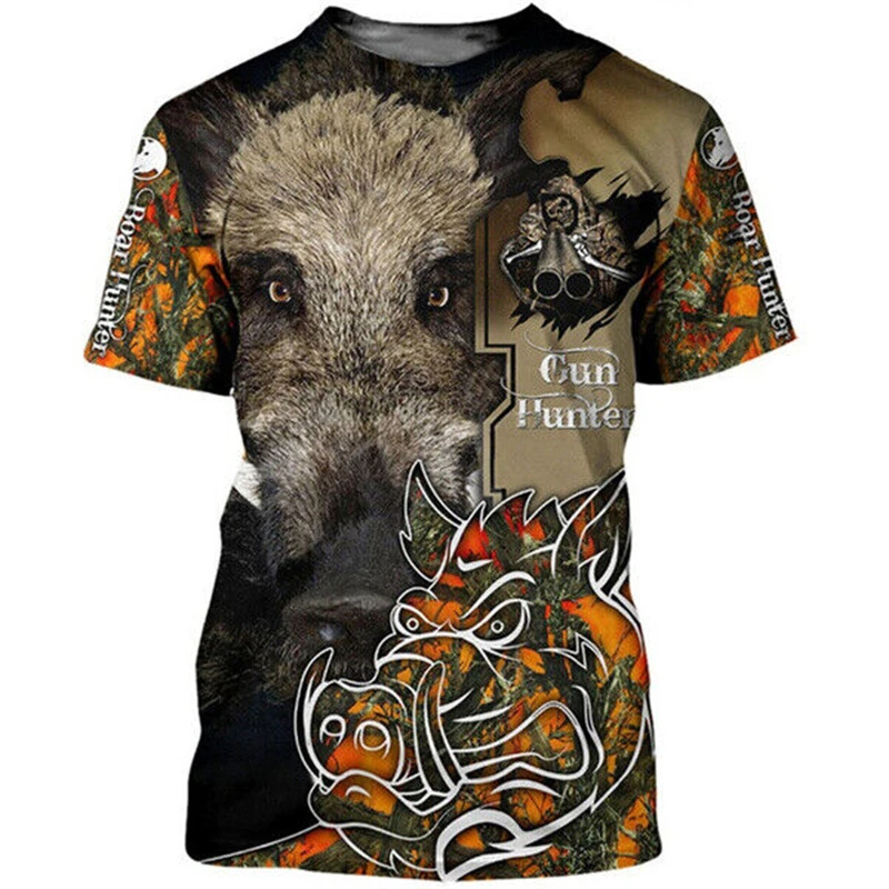 Camo Hunting Animals Wild Boar Men T-Shirt 3D Print Sport Short Sleeve Tee Tops Casual O Neck Streetwear T Shirts Men's Clothing image 3