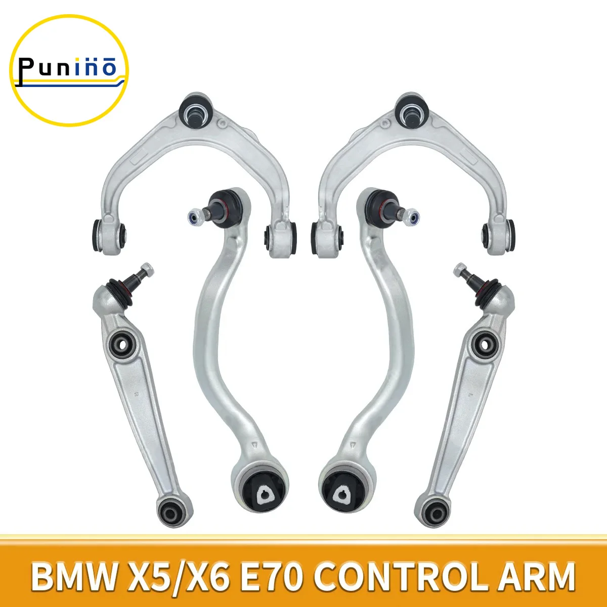 Punino 6pcs Front Upper Lower Control Arm Ball Joints Sets Kits for BMW X5 X6 E70 2007 2008 2009 2010 2011 2012 2013 2014