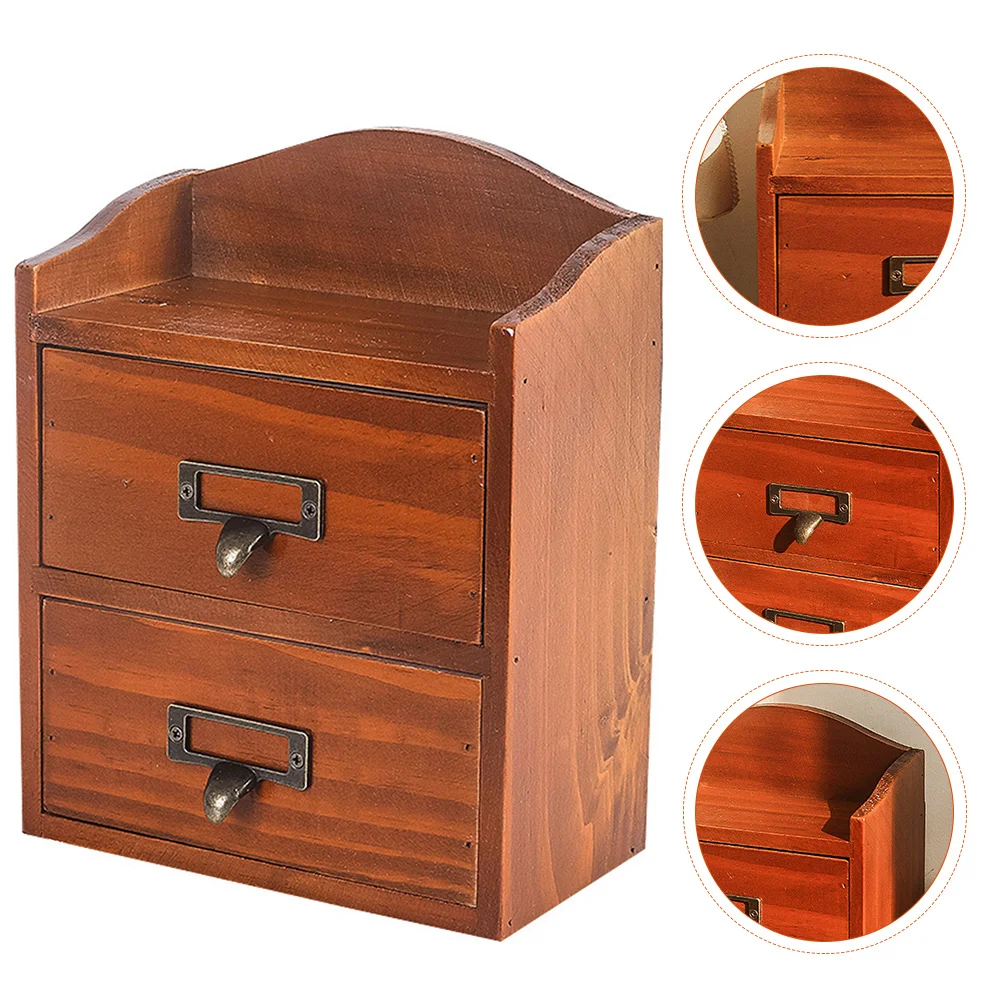 

Tabletop Makeup Organizer Desk Drawer Storage Stationery Container Wooden Jewelry Case Student Drawers