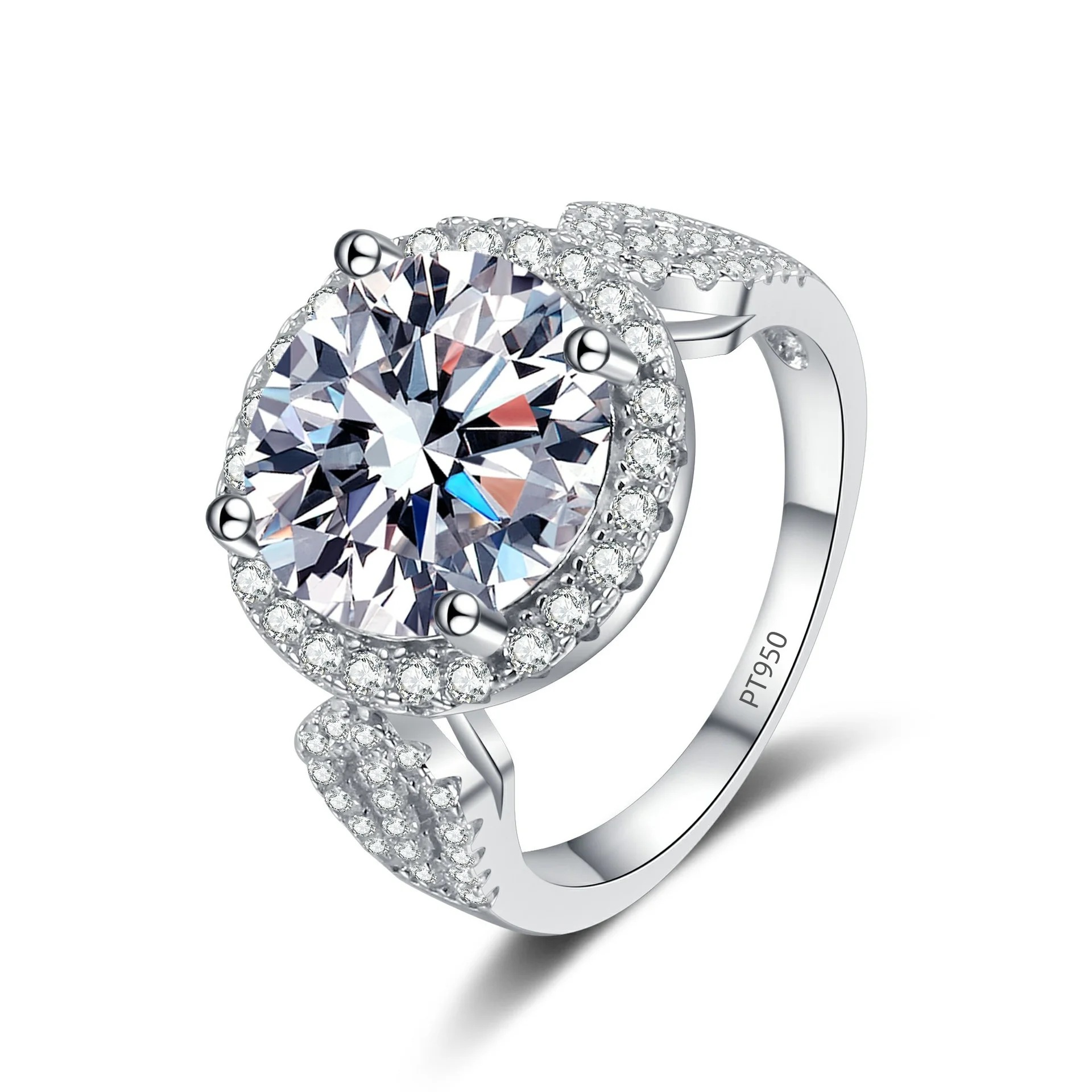 Platinum Round Pack Moissanite Anel para Mulheres, Anel de Noivado Premium, Jóias Finas de Casamento, Atmosfera Elegante, Pt950, 5 Carat