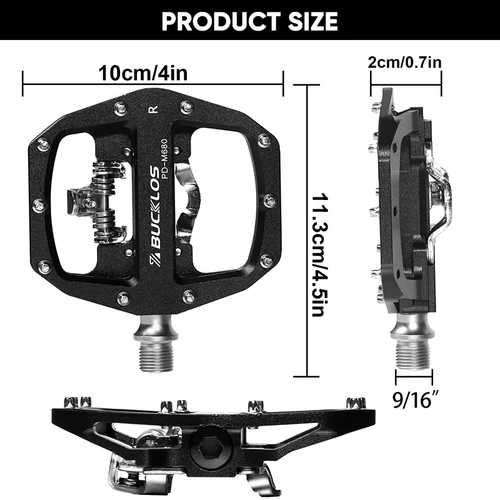 Imagen 2 del producto Pedales BUCKLOS para bicicleta de montaña, plataforma de Pedal plano con rodamiento, función Dual compatible con sistema SPD, Pedal de bicicleta de montaña de aleación de aluminio, pieza de bicicleta