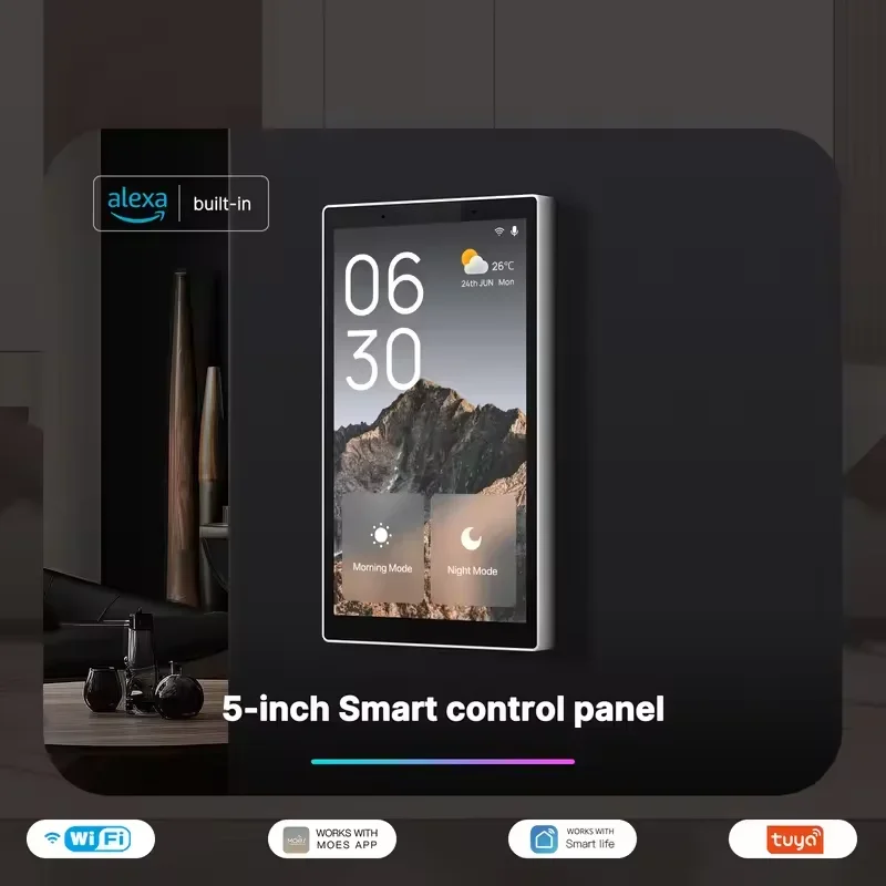 Tuya Wifi Smart Home 5 Inch Touch Screen US Center Control Panel Voice Control Alexa And ZigBee Gateway Built-in Scene Control