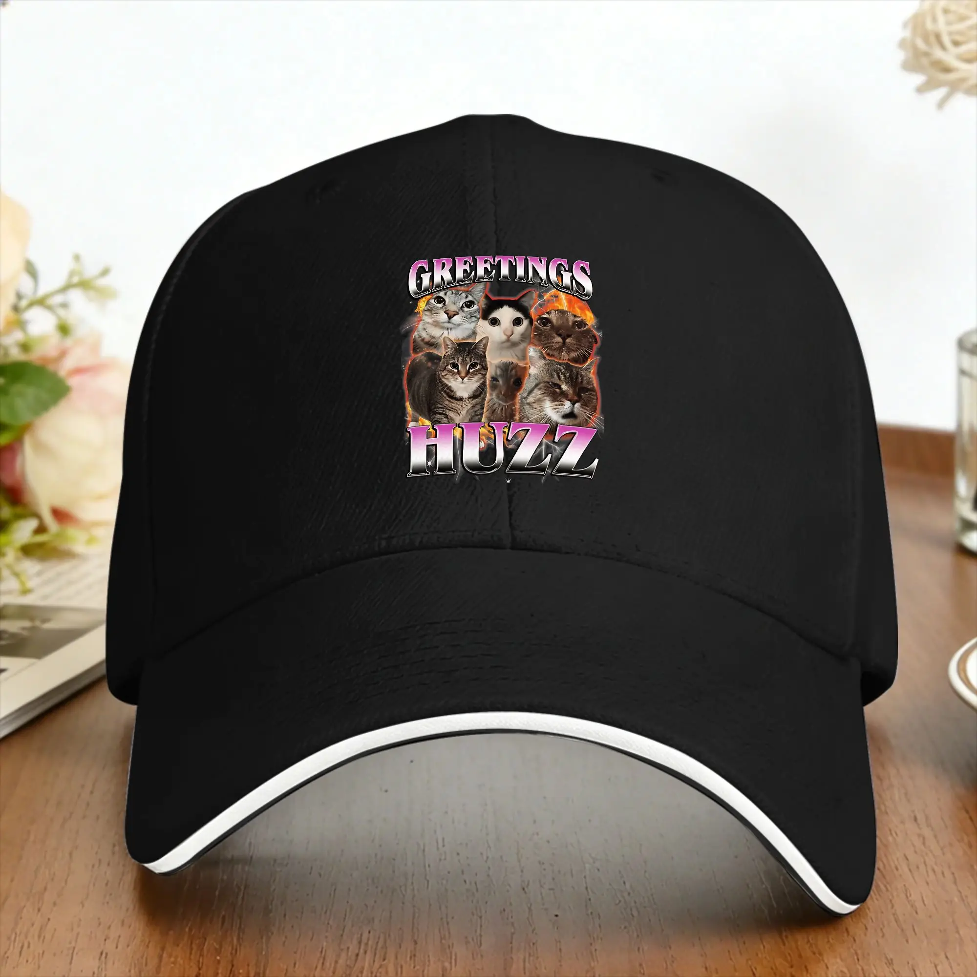 Greetings Huzz Funny Cat Meme Chaos Collage Sun Baseball Cap  Summer Casual Hip Hop Hats For Unisex Outdoor Sport Snapback Cap