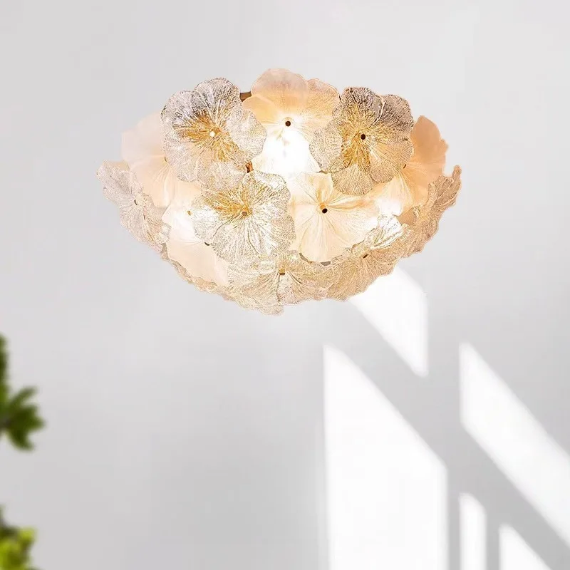 

French Romantic Cream Style Flower Luxury Acrylic LED Ceiling Light Master Bedroom Study Dining Room Home Decor New Energy