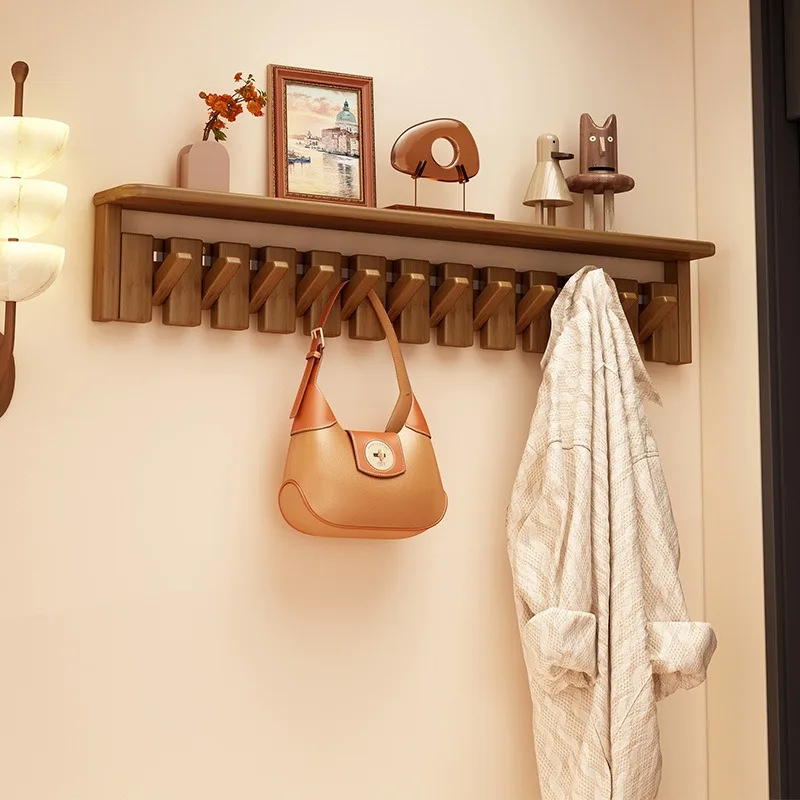 Piano Key Shape Wood Wall Mount Coat Hook Rack with Storage Shelf Entryway Clothes Hat Bag Hanging Organizer Holder