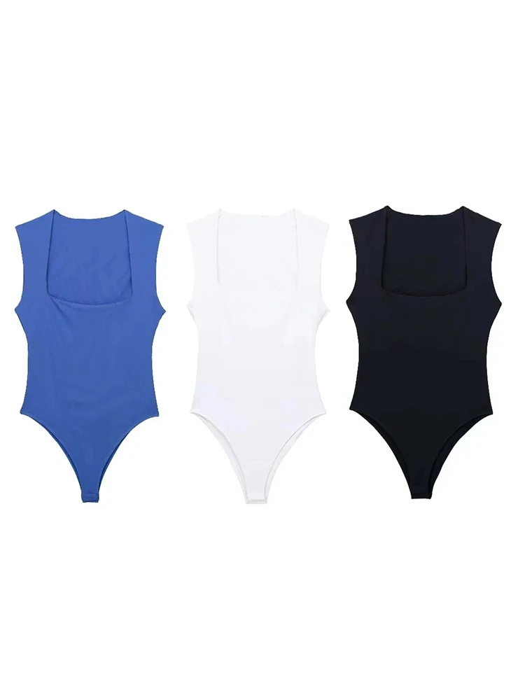 Black Body Woman Sleeveless White Bodysuit Women Square Neck Summer One Piece Swimsuits Sexy Lingerie Women's Bodysuit