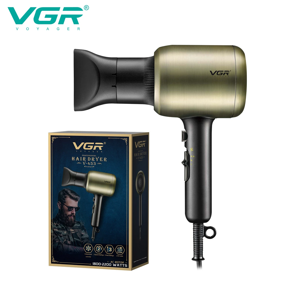 VGR Hairdryer Corded Hairdryer Professional Hairdryer Hot & Cold Adjustable Barber Shop Hair Salon Home Use Quick Dry V-453