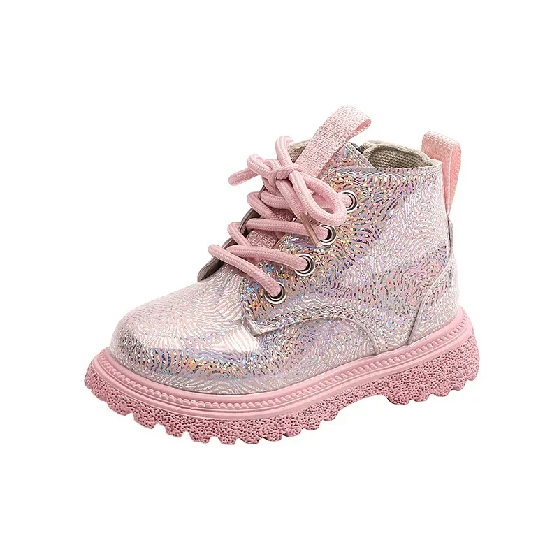 Kids Shoes Boots for Girl Spring Autumn New Toddlers Leather Boots Fashion Glossy Children's Platform Ankle Boots Side Zipper