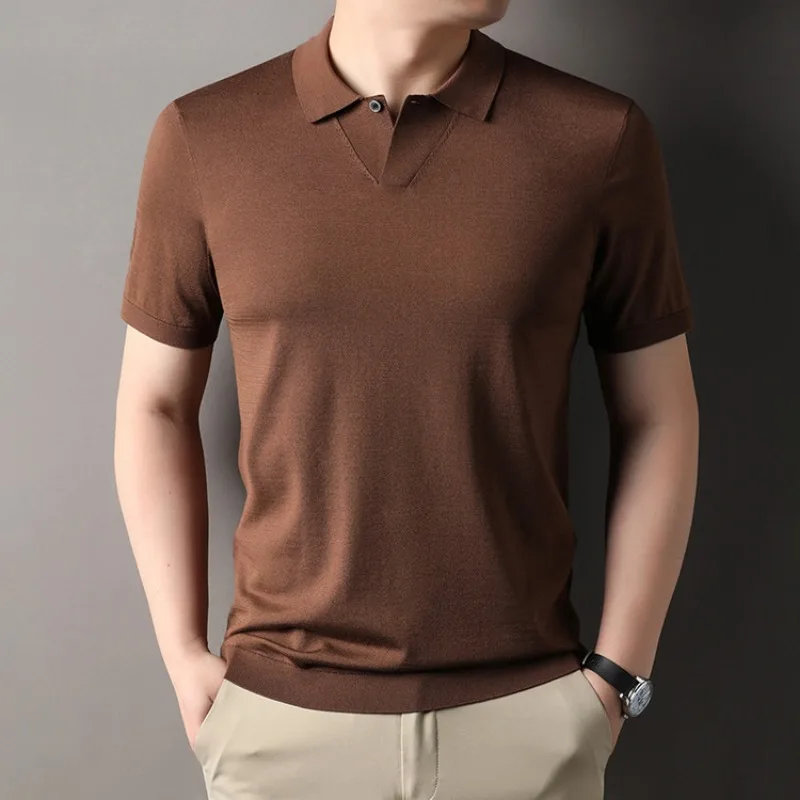 Luxury Men's Polo Shirts Tshirt with Silk Short Sleeve Old Money Style Casual Top