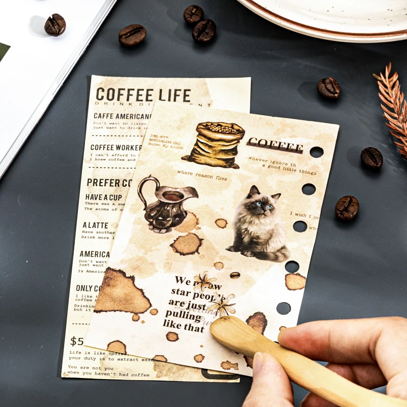 Journal GO 2pcs/pack Cat Coffee Theme PVC Stickers for DIY Mugs Laptop Mobile Scrapbooking Collage Junk Journal Cute Stickers