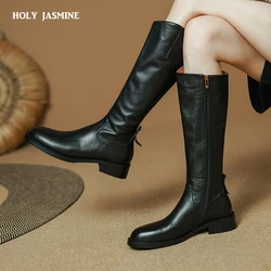 2023 New Fashion Women Knee High Boots Genuine Leather High Heeled Autumn Winter Warm Shoes Woman Snow Motorcycle Boots Shoes