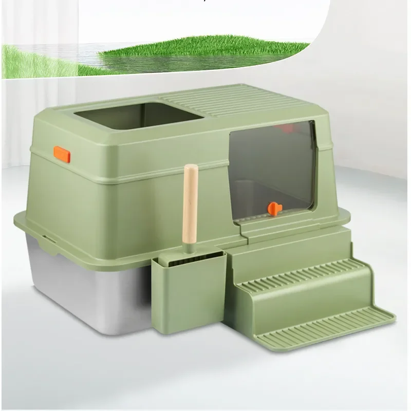 Super Sized Cat Litter Basin Stainless Steel Cats' Sandbox Sand Leakage Pedal Kitten Toilet Separation Design Fecal Bowl