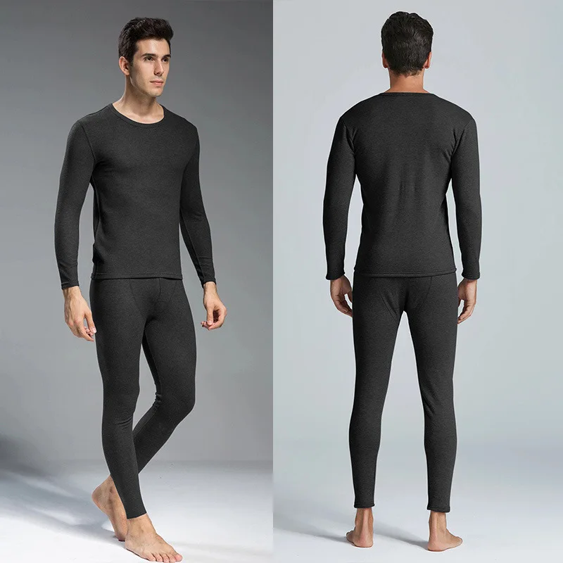 Men\'s Thermal Underwear Set Velvet Thickened Heating Bottoming Shirt Pants Large Size Winter Winter Thick Thermo Long Johns Suit