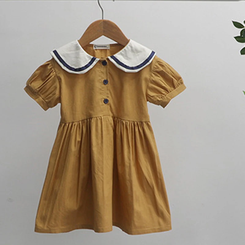 Summer Korean Style Baby Boys Girls Sailor Collar Cotton Linen Clothes Sets T-shirt+Shorts Baby Boys Girls Clothing Suit