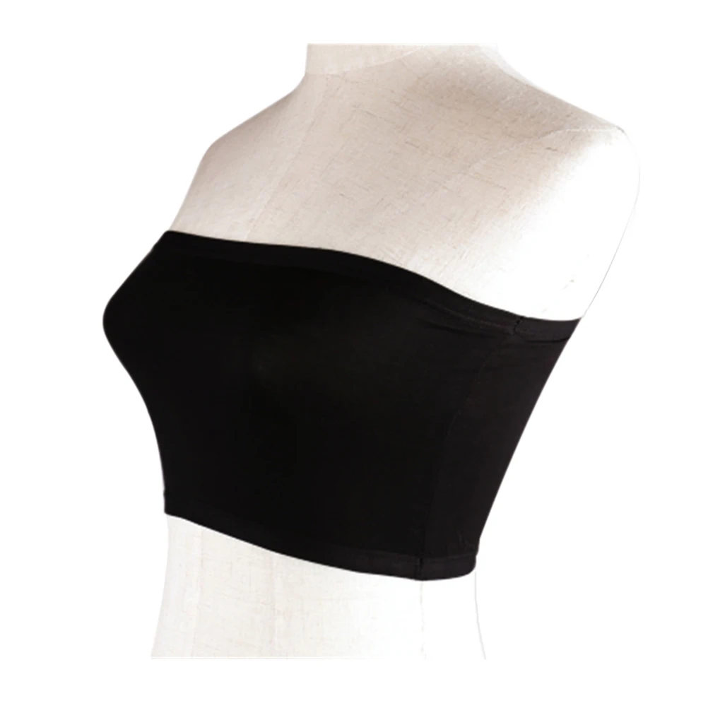

Women'S Black Seamless Strapless Bandeau Tube Top No Padding Elastic Chest Wrap For Summer Undergarment Durable Modal Fabric