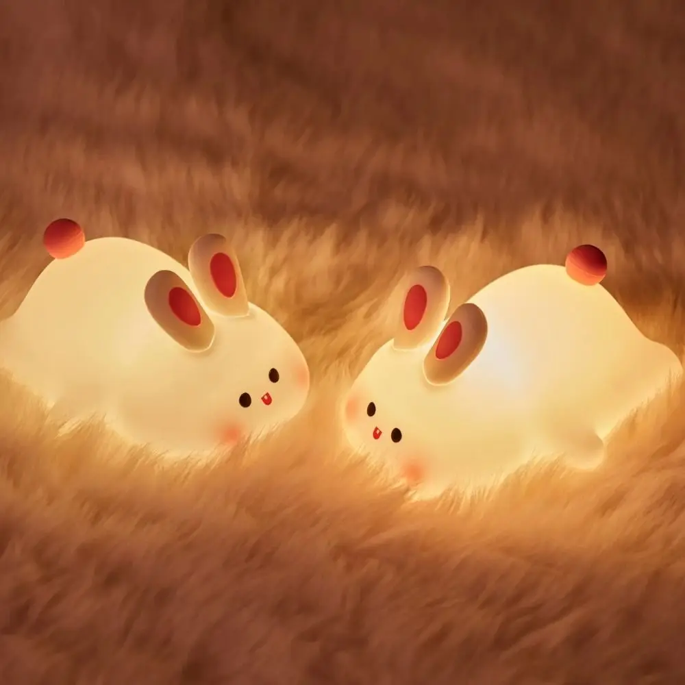 Kawaii Bunny Night Light Silicone Touch Sensor Rabbit Nightlight 3 Modes Adjustable Brightness Kids LED Night Lamp Bedroom