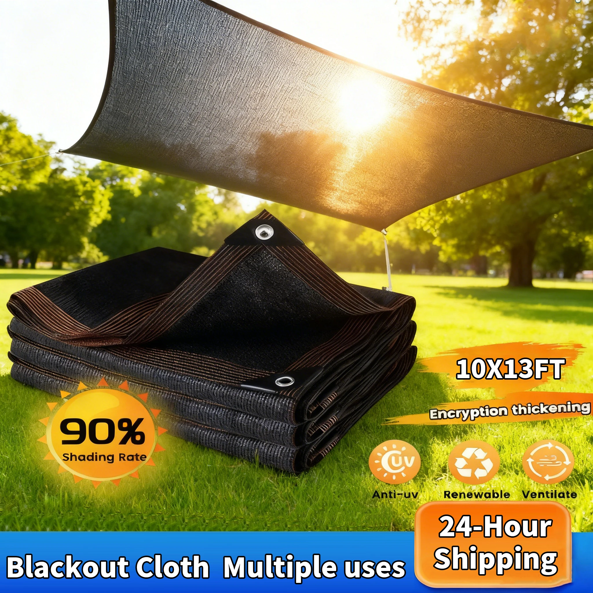 

90% Blackout Cloth (Black) - 10 x 13ft UV-Resistant ShadeNet with Reinforced Rivets, Suitable for OutdoorAdventures