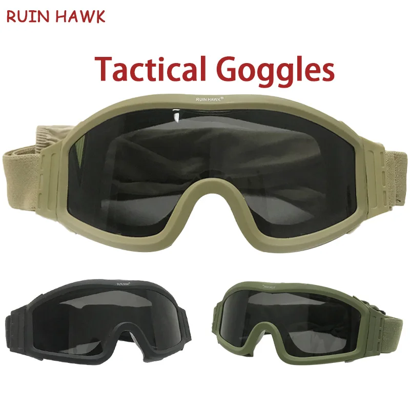 

Tactical Goggles Windproof Shooting Sunglasses Sand Control Motocross CS Glasses 3 Replaceable Lenses Motorcycle Mountaineering