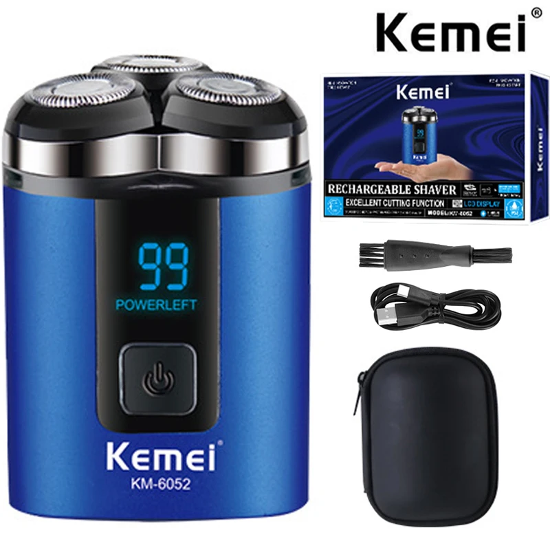 

Kemei mini smart portable Electric shaver LCD digital display whole body cleaning portable three head Electric shaver